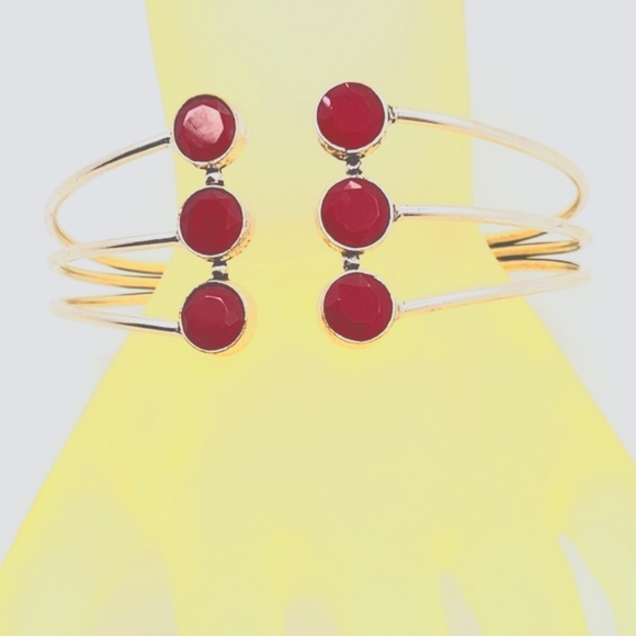 Ruby Natural Untreated Raw Cut 6 Stones 925 Silver Cuff Bracelet - Picture 3 of 7